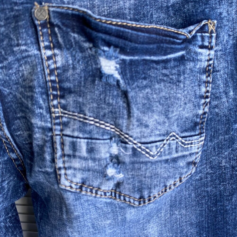 DepartWest Mens Seeker Jeans Straight Leg Blue Denim Zip Fly Size 31S Destroyed - Picture 9 of 12